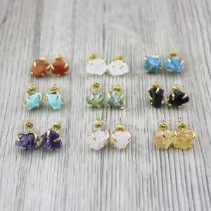 Wholesale 4 Prongs Gold Natural Gemston Aquamarine Stone Earring Quartz Jewelry Crystal Stud Earrings Women