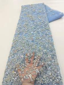 قماش دانتيل شبكي جديد لامع من NI.AI مزين بالترتر والخرز، نسيج دانتيل أنيق مرصع بالخرز والترتر - Product Image 4