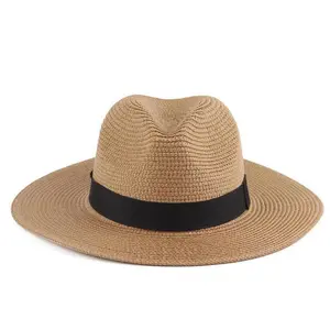Wholesale Custom Logo Women's Men's Wide Brim Panama Hat Fedora Bohemian Straw Hat