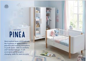 Ensemble de meubles de chambre à coucher PINEA aux tons chauds de noyer brillant combinés à une fraîcheur blanche créant une atmosphère inspirante - Product Image 2