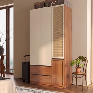 <span class=keywords><strong>Armoire</strong></span> moderne en bois avec accents en <span class=keywords><strong>rotin</strong></span>, meuble de rangement multifonctionnel pour chambre à coucher, meuble de placard de style nordique - Product Image 4