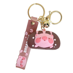 2025 mignon pain cochon porte-clés sac à dos cochon voiture porte-clés Couple petit pendentif porte-clés Sublimation caoutchouc porte-clés - Product Image 1