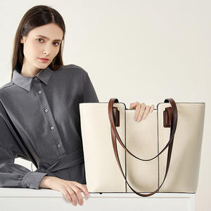 Sac fourre-tout polyvalent en cuir véritable pour femme, grande capacité, avec fermeture à glissière et fermoir, 32x13x26cm - Product Image 3