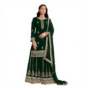 Meilleures ventes FATEMA FASHION Salwar Kameez, tenue de soirée, comprenant un haut, un dupatta et un pantalon entièrement cousu, en Faux Georgette, au design ethnique moderne. - Product Image 1