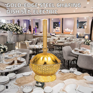 Elegant Gold-Edge Stainless Steel Chafing Dish Set 4.5L/6L/8L Electric/Gas/Solid Alcohol Warmer for Hotels & Restaurants - Product Image 2