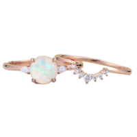 Forme ronde Blanc Opale Avec Blanc Zircon 925 Sterling Argent Offre Spéciale Anneau Ensemble