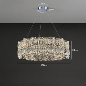 โคมไฟระย้าคริสตัลทรงกลมสีทองแบบทันสมัยโคมไฟทรงรีฐาน E26ทรงสี่เหลี่ยมผืนผ้า - Product Image 3