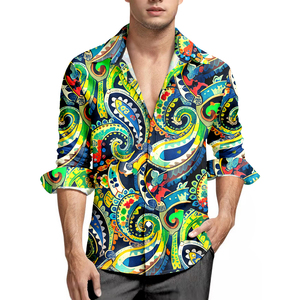 Camisa Hawaiana a Rayas de Manga Larga para <span class=keywords><strong>Hombre</strong></span>, Estilo Casual de Playa, Estampada, de Popelina, Verano - Product Image 2
