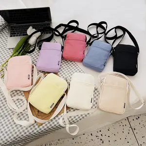 Fashion Canvas Small Mobile Phone Messenger Bag Single Shoulder Crossbody Women's hand- Bag With Wide Straps