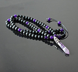 Men's Long Gemstone Natural Stone <strong>Necklace</strong> Onyx &amp; <strong>Amethyst</strong> <strong>Necklace</strong> - Product Image 1