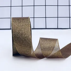 Long lanh satin Ribbon 38mm nhung cầu vồng sọc long lanh Ribbon kim loại có dây Sheer long lanh Ribbon