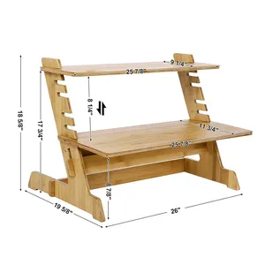 Natural Bamboo Adjustable Notebook Desk Monitor Riser for Height Stand Up