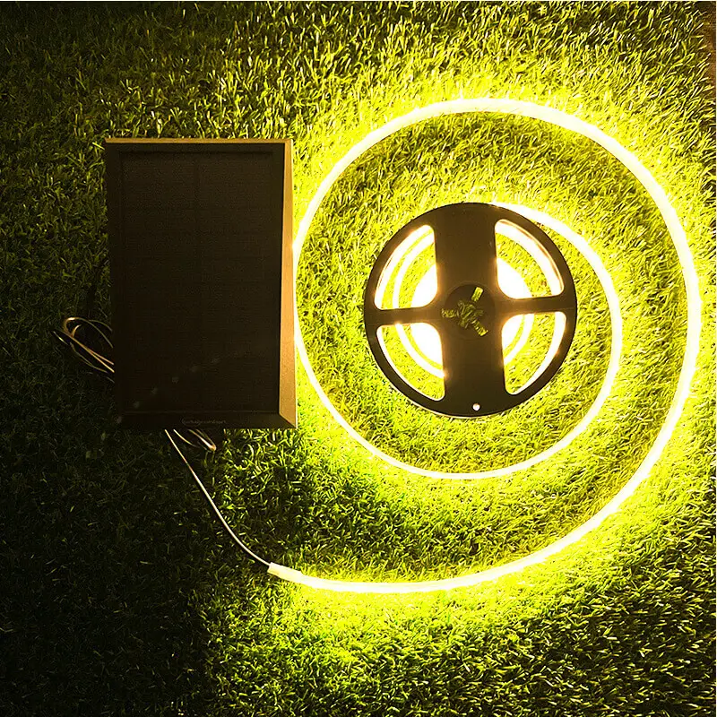 2024 Outdoor Waterproof IP67 Patio Decoration Small Powered Panel Colorful Long Solar LED Strip Lights for Garden Pathway