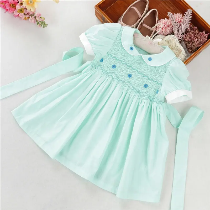 C042196-vestidos blancos para niñas pequeñas trajes de algodón hechos a mano, ropa para niños