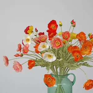 Tela <span class=keywords><strong>de</strong></span> seda <span class=keywords><strong>de</strong></span> flocado Artificial, <span class=keywords><strong>4</strong></span> cabezales, flor <span class=keywords><strong>de</strong></span> amapola amarilla y azul para decoración <span class=keywords><strong>de</strong></span> boda, 59cm, <span class=keywords><strong>2022</strong></span> - Product Image 1