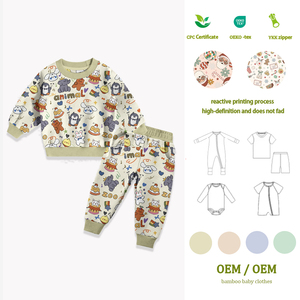 Pyjama en bambou <span class=keywords><strong>pour</strong></span> tout-petits avec motif animal mignon, ensemble de pyjama en bambou certifié Oeko-tex <span class=keywords><strong>pour</strong></span> se détendre la nuit - Product Image 1