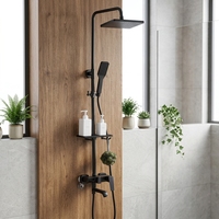 Ensemble de robinets de bain-douche, cascade carrée, noir, ensemble pour le japon