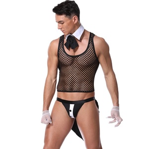Ensemble de lingerie <span class=keywords><strong>sexy</strong></span> pour <span class=keywords><strong>homme</strong></span>, barman, danse sur barre, maille transparente avec bordure en dentelle, costume fin pour Halloween, jeu de rôle de serveur - Product Image 4