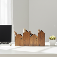 Organisateur de bureau de luxe en bois teinté en forme de maison pour l'organisation de suite de direction, grand présentoir de papeterie de bureau