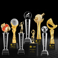 Trophées de sport en cristal pour le football et le golf - Trophées personnalisés de luxe faits à la main, portables, polis et gravés, en forme de globe bleu transparent