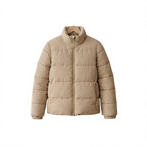 Men's Beige Stand Collar Puffer Jacket <b>Warm</b> Quilted Winter Outdoor <b>Coat</b> Lightweight <b>Waterproof</b> Reversible Front ONEAPEX - Product Image 1
