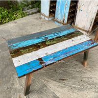 Table basse rustique DIVADI CT Angso - Design antique en bois durable, accents multicolores vibrants, 100x60x45 CM, meubles de salon