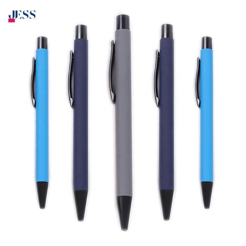 Custom Logo Printed Colorful Rubber Coated Push Button Metal Ballpoint Pen Ready To Ship