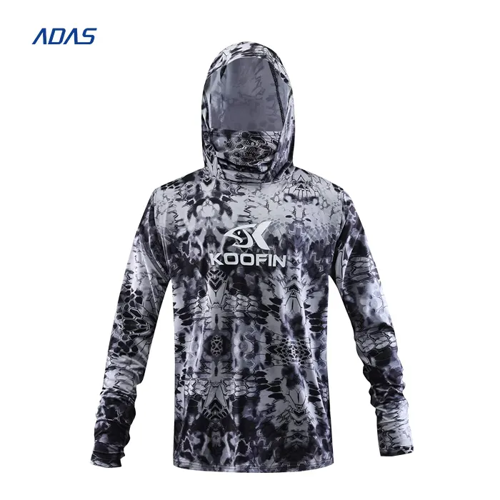 Digital sublimation custom design fishing hoodie uv 30+ fishing shirt, long sleeve hood mens t shirt 2 weeks low moq 10pcs