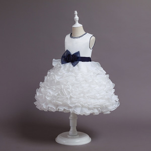 Vestidos de fiesta de cumpleaños para niñas de 3 años, novedad, cuello redondo con cuentas, pastel esponjoso sin mangas, lazo de boda, elegante, blanco - Product Image 4