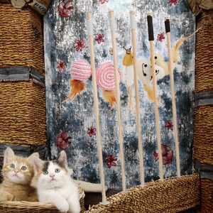 Juguete para Gatos de Madera Ecológico Hecho a Mano, Palo <span class=keywords><strong>con</strong></span> Sonido <span class=keywords><strong>con</strong></span> Cabeza de Pez o Ratón, Juguete Interactivo para Mascotas <span class=keywords><strong>con</strong></span> Campana - Product Image 3