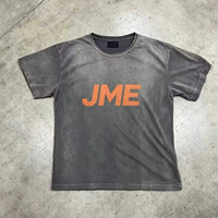 JME Heren Grijs Korte Mouw O-hals Katoenen T-shirt Regular Fit Casual Letterprint Jersey Gebreid Ademend Voorkant Logo