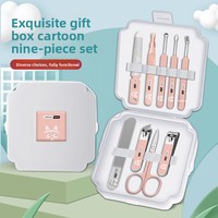 Lot de 9 kits de manucure et pédicure professionnels portables en acier inoxydable, ensemble de 9 outils de soin des ongles avec coupe-ongles et trousse de rangement