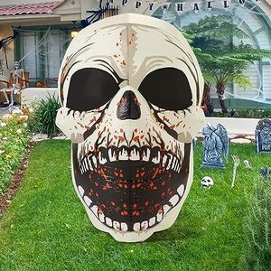 Décorations gonflables d'Halloween personnalisées de 4 pieds, crâne effrayant et coloré avec LED magiques intégrées à intensité variable, 110V, pour jardin et pelouse - Product Image 3