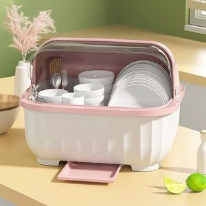 <b>Dish</b> <b>Rack</b> With Flip Top Lid Oval Shape Large Size Drain <b>Rack</b> For Kitchen Tableware Storage - Product Image 4
