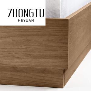 Chambre à coucher au design moderne, appartement, lit double à cadre de couleur noyer, lit king size avec panneau, chêne à lattes, base de socle de reine, lit sans tête - Product Image 2