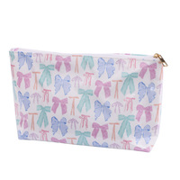 Sac de maquillage tendance en vinyle transparent avec nœud rose pour femme, sac de toilette de voyage, organiseur de cosmétiques en PVC