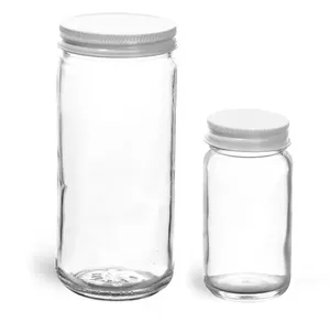1oz 2oz 4oz 8oz Klarglas Lebensmittel vorrats gläser Klarglas Paragon Gläser mit/gefütterten weißen gerippten Plastik kappen