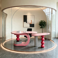 Ensemble de bureau personnalisé en fibre de verre, table irrégulière rose marbrée mère-enfant, écologique, durable, artistique, pour salon