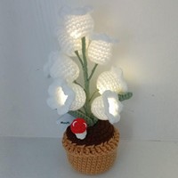 Lampu Malam Rajutan Lily of Valley dalam Pot, Bunga Abadi, Dekorasi Meja Rumah Kreatif, Hadiah Buatan Tangan