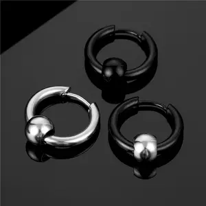 Fashion Design Titanium Steel Personality Hoop Earring Circle Trend All Match Round Ball Earrings For Elegant Men Women Jewelry