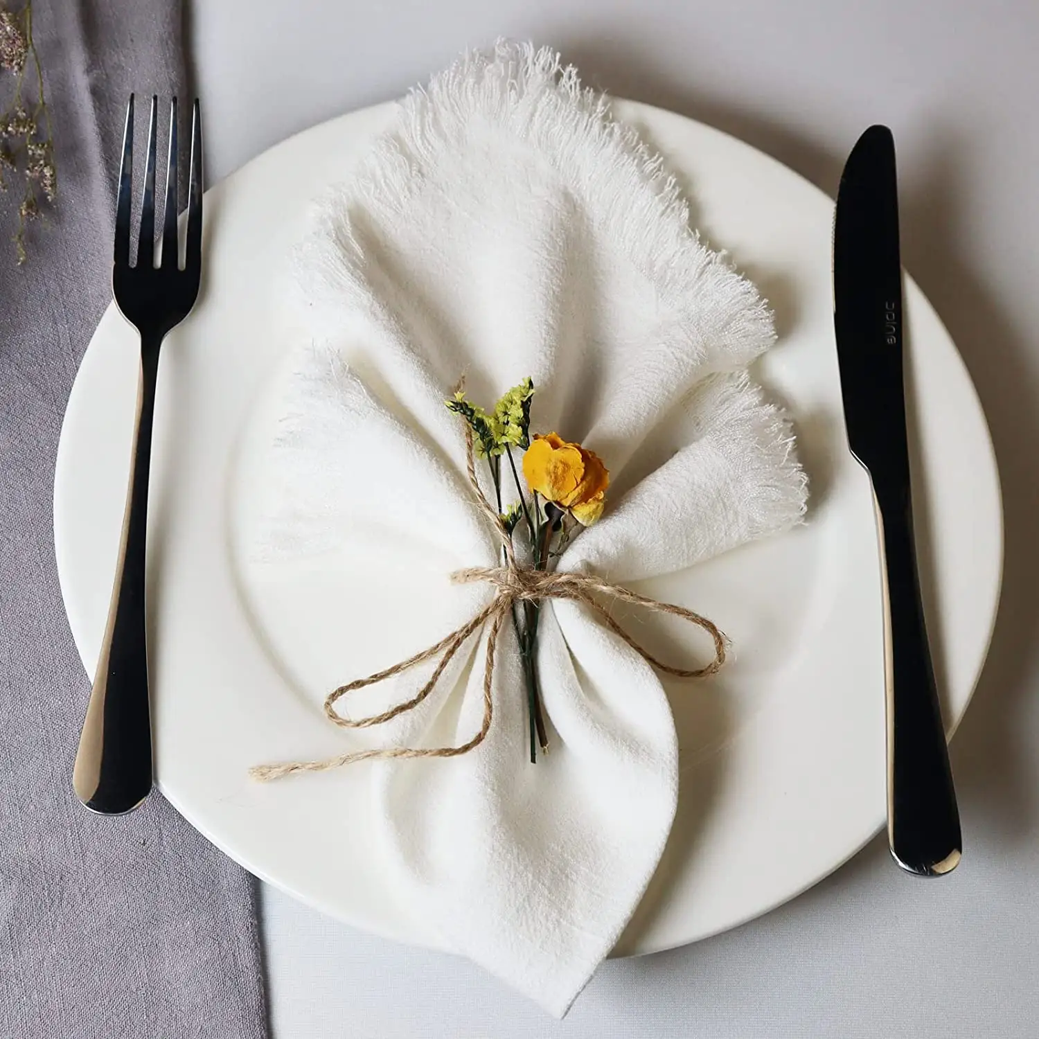 Set 4 "17 inci makan malam pesta pernikahan sederhana persegi serbaguna katun Linen kain serbet dengan pinggiran