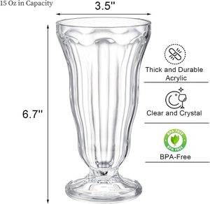 Lot de 6 <span class=keywords><strong>verres</strong></span> <span class=keywords><strong>à</strong></span> milkshake en acrylique 15 oz en verre <span class=keywords><strong>à</strong></span> soda transparent <span class=keywords><strong>à</strong></span> l'ancienne - Product Image 2