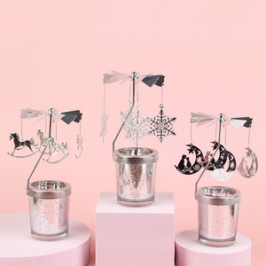 Porte-bougie en verre et métal rotatif Or et argent pour la décoration de table de mariage Centre de table de fête - Product Image 1