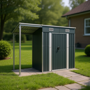 Caseta de jardín grande de acero galvanizado antracita con espacio de almacenamiento de plástico para uso en exteriores - Product Image 2