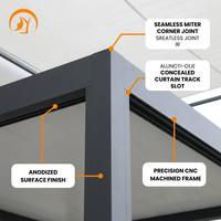Pergola motorisée de luxe en aluminium et acier, finition poudrée, toit à lames orientables, éclairage LED étanche, joint sans soudure