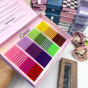 Extensiones de pestañas coloridas al por mayor personalizadas fábrica JOMAY, bandeja de pestañas individuales color púrpura/rosa/marrón - Product Image 1