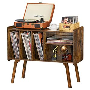 Support de tourne-disque moderne avec 4 armoires pouvant contenir 220 albums, pieds en bois de hêtre, écologique, réglable, support de <span class=keywords><strong>vinyle</strong></span> brun, étagère de rangement - Product Image 1