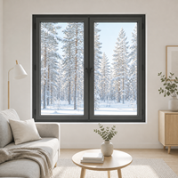 Fenêtre à battant moderne en alliage d'aluminium gris foncé de style européen, double vitrage avec grille pour salle de bain, véranda et patio