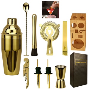 Ensemble de mélangeurs à cocktails en bambou trapézoïdal or rose, ensemble d'outils de mélange pour bar pour débutants, ensemble de mélange en acier inoxydable poli miroir - Product Image 3