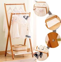 Porte-vêtements en bambou, petit porte-vêtements avec étagère de rangement, porte-vêtements suspendu, séchoir à vêtements, rangement pliable pour vêtements